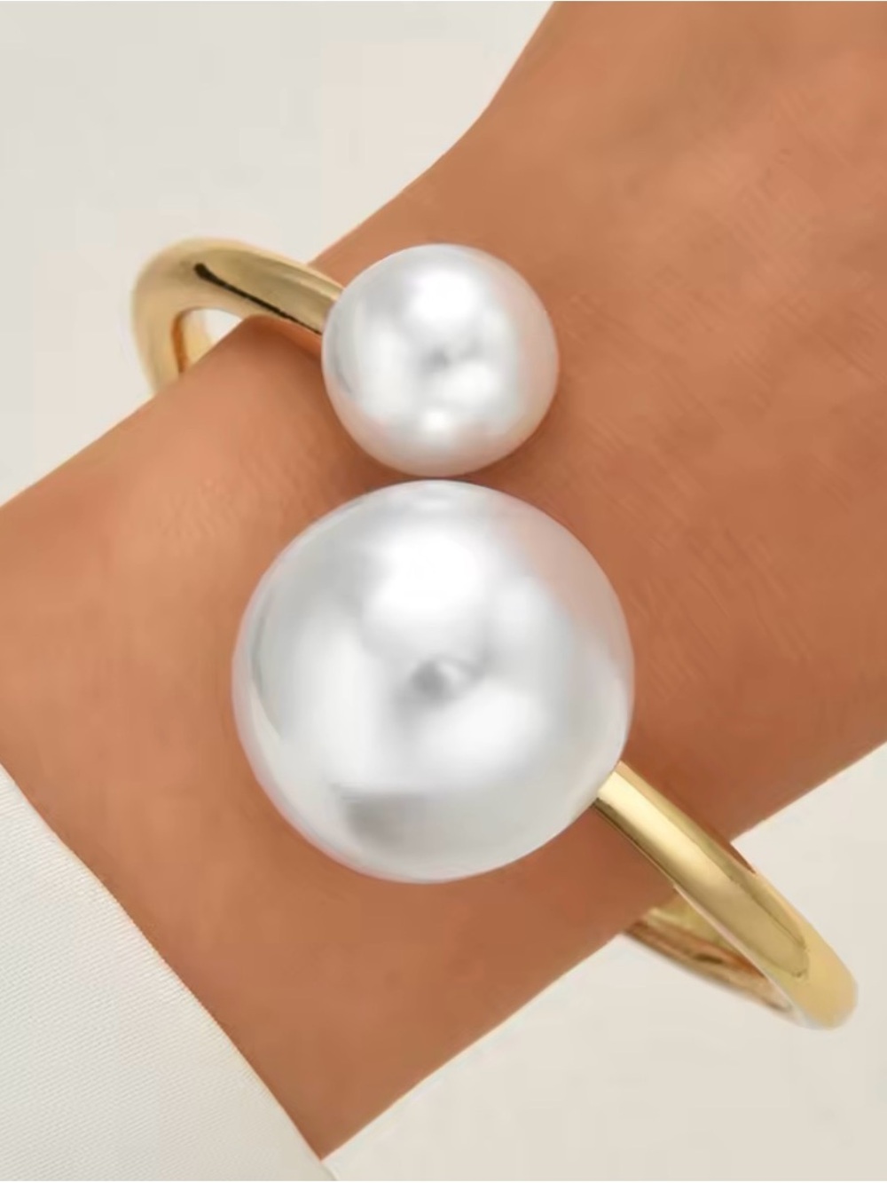 Gold Open Cuff Bracelet with White Pearl Accents
